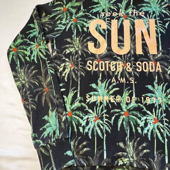 Scotch & Soda All Over Palm Tree Print French Terry Pullover Green Hoodie (M) - Picture 6 of 16